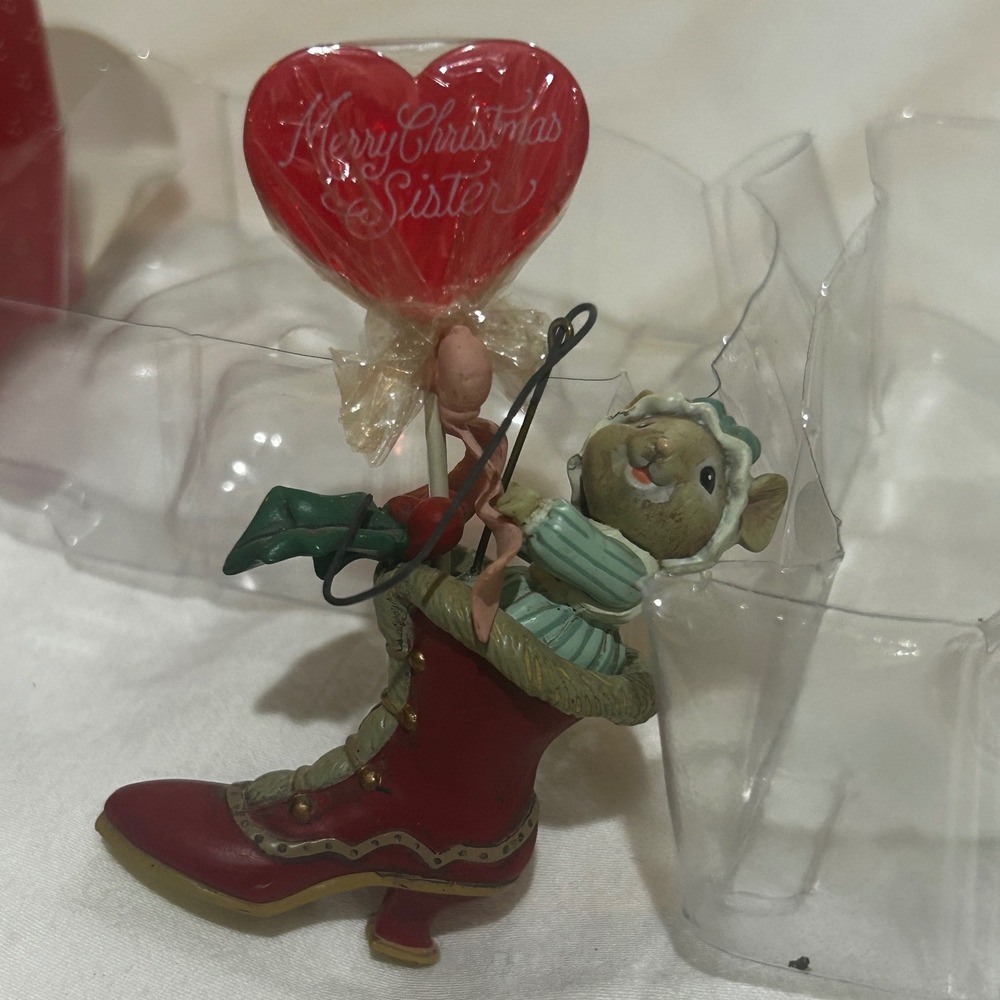 Enesco 1992 Merry Christmas Sister Mouse Boot Ornament M Gilmore Collection